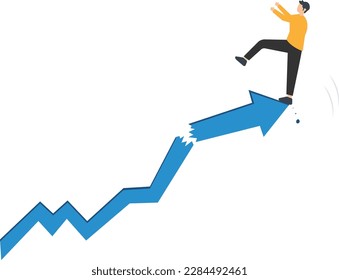 Stock market or crypto currency crash and going down, economic crisis or investing risk, volatility and fluctuation concept, man investor falling down from growth chart 
