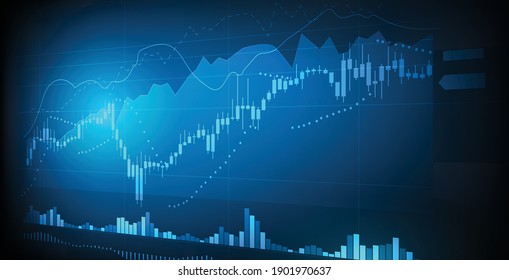 Stock market data candlesticks are indicators of the rising stocks on the background of high-tech technology finance. technology communication concept. Vector illustration.