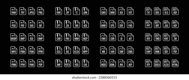 Extensión de formato de archivo de visualización del mercado de valores ilustración vectorial Diseño colección de iconos