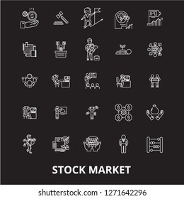 Stock market editable line icons vector set on black background. Stock market white outline illustrations, signs, symbols