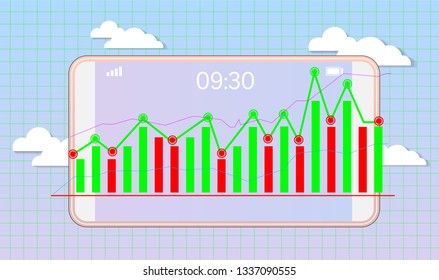 Stock market and exchange. Candle stick graph chart of stock market investment trading. Stock market data. Bullish point, Forex blue background with world currencies symbols on mobile and Cloud.