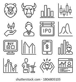 Stock Market, Exchange and Finance Trading Icons Set. Vector