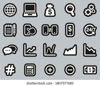 Stock Market Or Stock Exchange Icons White On Black Sticker Set Big