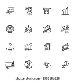 Stock market exchange line icon set. Growth chart, trader, investor, portfolio. Finance concept. Can be used for topics like analysis, investment, head hunting, trade