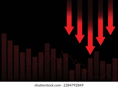 Stock market exchange loss trading graph analysis investment for business. finance graph or loss global. Arrow down. Vector illustration