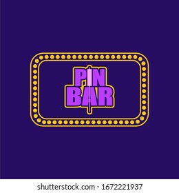 Stock market and exchange. Price action emblem with japanese candle. Pin bar. Light bulbs on the outer frame. Retro road sign.