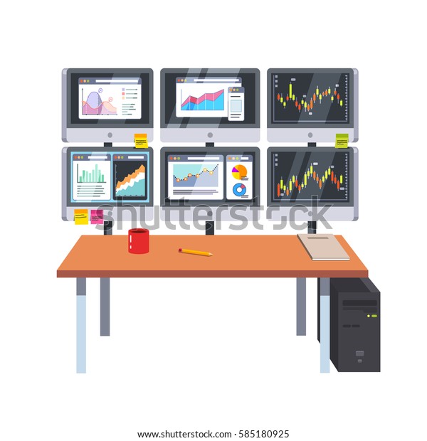 Stock Market Exchange Trader Desk Six Stock Vector Royalty Free