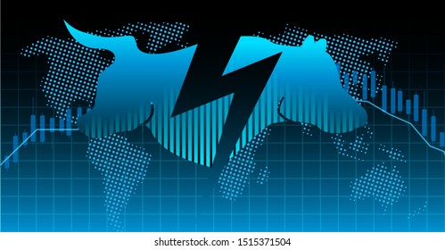 Stock market and exchange of world. Bull Market Vs. Bear Market . Candle stick graph chart of stock market investment trading. blue background. Vector.