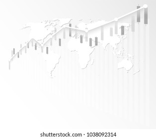 Stock market and exchange of world. Candle stick graph chart of stock market investment trading. Stock market data. Bullish point, Trend of graph . white background. Vector illustration