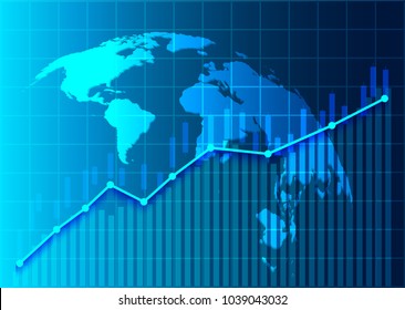 Stock market and exchange of world. Candle stick graph chart of stock market investment trading. Stock market data. Bullish point, Trend of graph . blue background. Vector illustration