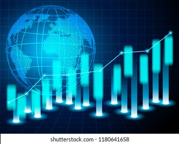 Stock market and exchange of world. Candle stick graph chart of stock market investment trading. Stock market data. Bullish point, Trend of graph . blue background. Vector