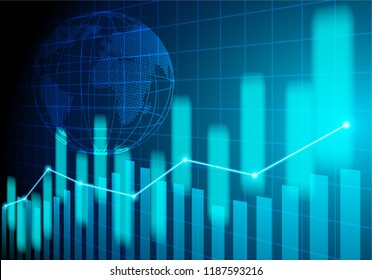 Stock market and exchange of world. Candle stick graph chart of stock market investment trading. Stock market data. Bullish point, Trend of graph . blue background. Vector