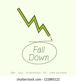 Stock market fall by green pencil