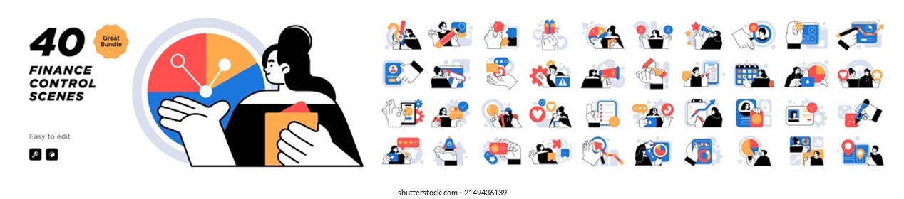 Stock market, finance, capital investment concept Illustration set. Scenes with people trading on the stock exchange. Vector illustration.