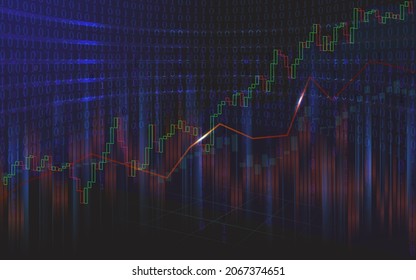 El mercado de valores y el fondo de la gráfica de divisas con código binario. El concepto de las acciones y el comercio.
