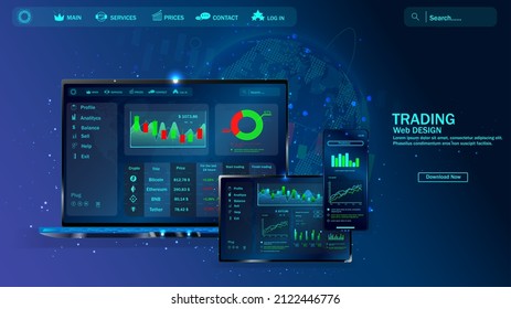 Stock Market Forex chart. Smart investment technology, global financial investment network economic trends. Online statistics and mobile application for work, trading, UI, UX, trend analysis.