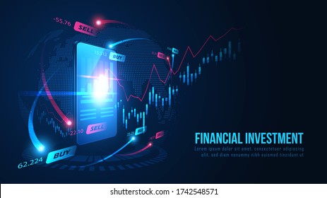 Stock Market Or Forex Online Trading Graph On Smartphone Concept. Vector Illustration