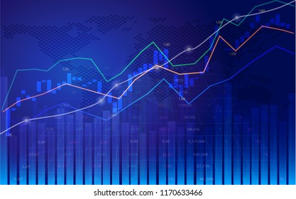 Stock market or forex trading chart with indicator on world map background for financial concept