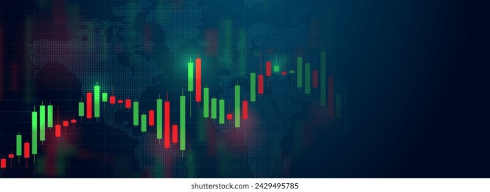 Un gráfico de mercado de valores o Forex sobre un fondo azul oscuro con espacio para copiar. Punto alcista, tendencia ascendente del gráfico. Antecedentes financieros abstractos. Ilustración vectorial.