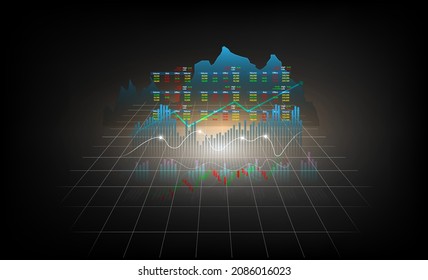 Stock market forex trading graph, Isometric cryptocurrency exchange trading concept. The trading strategy, platform, cryptocurrency wallet, market share, volumes, and index on ultraviolet background.