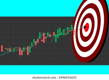 Stock market or forex trading graph and candlestick chart with bullseye dart board. Financial investment business target.