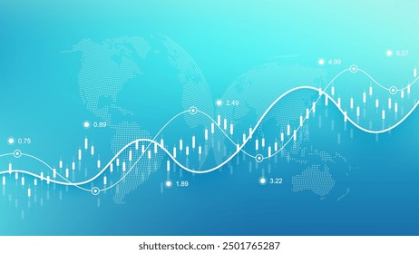 Stock market or Forex trading graph in graphic concept for financial investment or economic trends business idea design. Worldwide finance background. Vector illustration.