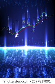 Stock market or forex trading graph and candlestick chart suitable for financial investment concept. Economy trends background for business idea and abstract finance background. Vector illustration.

