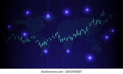 Stock market or forex trading graph and candlestick chart suitable for financial investment concept. Economy trends background for business idea and abstract finance background. Vector illustration.
