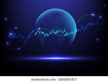 Stock market or forex trading graph and candlestick chart suitable for financial investment concept. Economy trends background for business idea and abstract finance background. Vector illustration.
