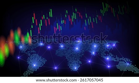 Stock market or forex trading graph and candlestick chart suitable for financial investment concept. Economy trends background for business idea and abstract finance background. Vector illustration.
