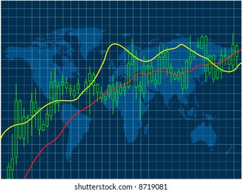 Stock market graph against world map