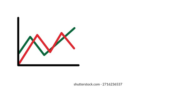 stock market graph chart with red line going down and green upward line isolated Vector illustration clipart symbol sign, One continuous line art drawing for Poster, banner background, outline copyspa