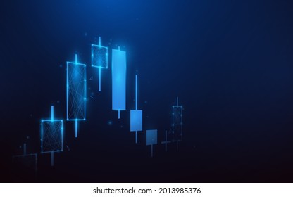 El mercado de valores, gráfico con diagramas. Línea de polígono baja, triángulos y diseño de estilo de partícula. Resumen de la estructura de conexión geométrica de la luz del maletero