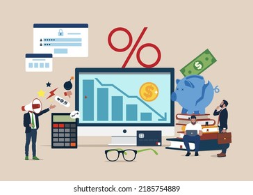 Stock market graph falling down, financial crisis and bankruptcy. Economic crisis concept. Vector illustration in flat style