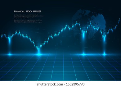 Stock market graph or forex trading chart for business and financial concepts, reports and investment on dark background. Vector illustration