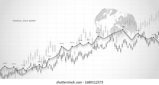 Stock market graph or forex trading chart for business and financial concepts, reports and investment on grey background . Vector illustration