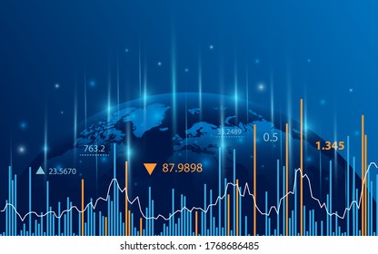 Stock market graph or forex trading chart for business and financial concepts, reports and investment on dark background