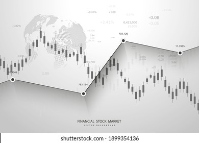 Stock Market Graph Or Forex Trading Chart For Business And Financial Concepts, Reports And Investment On Dark Background. Vector Illustration