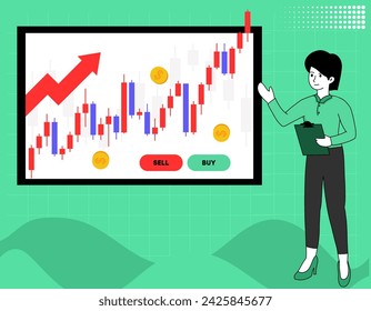 Stock market graphics with computer concept vector illustration 