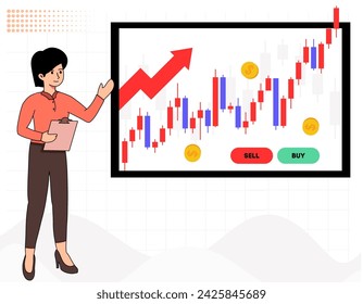 Stock market graphics with computer concept vector illustration 