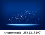 stock market growing up with different indicators on blue background, business financial growth