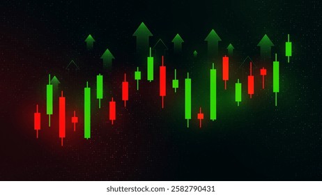 Stock Market Growth Illustration with Increasing Graph Going Up. Increasing graph and arrow on green background.
