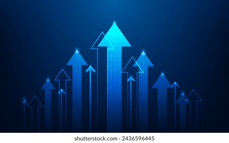 Stock market growth technology business arrow chart on blue background.  business investment to success. financial data graph strategy.market chart profit money. vector illustration hi-tech.