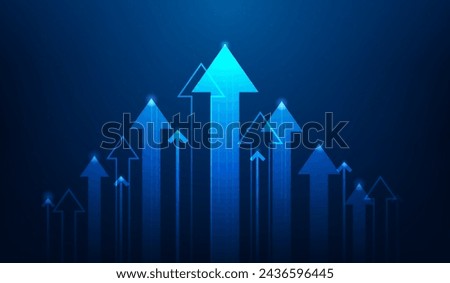 Stock market growth technology business arrow chart on blue background.  business investment to success. financial data graph strategy.market chart profit money. vector illustration hi-tech.