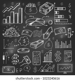 Stock market had drawn symbols on blackboard