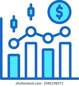 Stock Market Icon Blue Color Vector Illustration