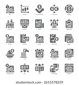 Stock Market Icon pack for your website, mobile, presentation, and logo design. Stock Market Icon solid design. Vector graphics illustration and editable stroke.