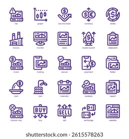 Stock Market Icon pack for your website, mobile, presentation, and logo design. Stock Market Icon line basic color design. Vector graphics illustration and editable stroke.