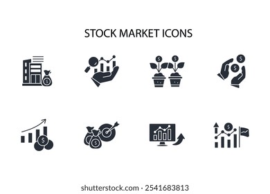Stock market icon set.vector.Editable stroke.linear style sign for use web design,logo.Symbol illustration.