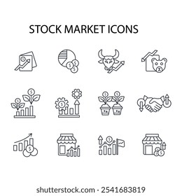 Stock market icon set.vector.Editable stroke.linear style sign for use web design,logo.Symbol illustration.